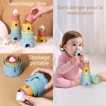 Jouets de construction de château TD® en silicone doux perception des couleurs ensemble de blocs de construction Facile à ranger